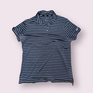 Women’s Nike Golf Polo Grey Navy Blue Stripe Size Large Dri-Fit